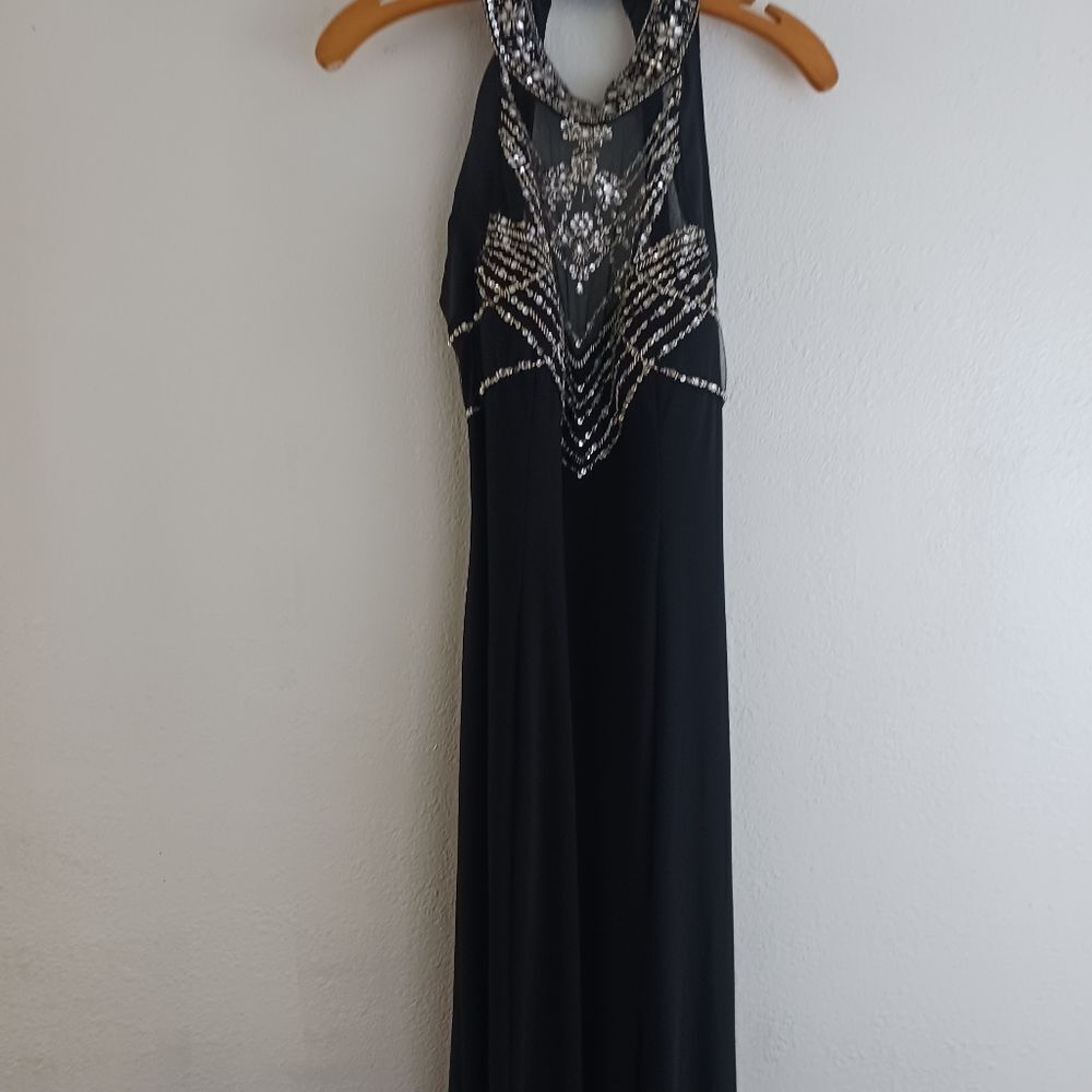 Joanna Chen embellished halther neck open back black dress size 14